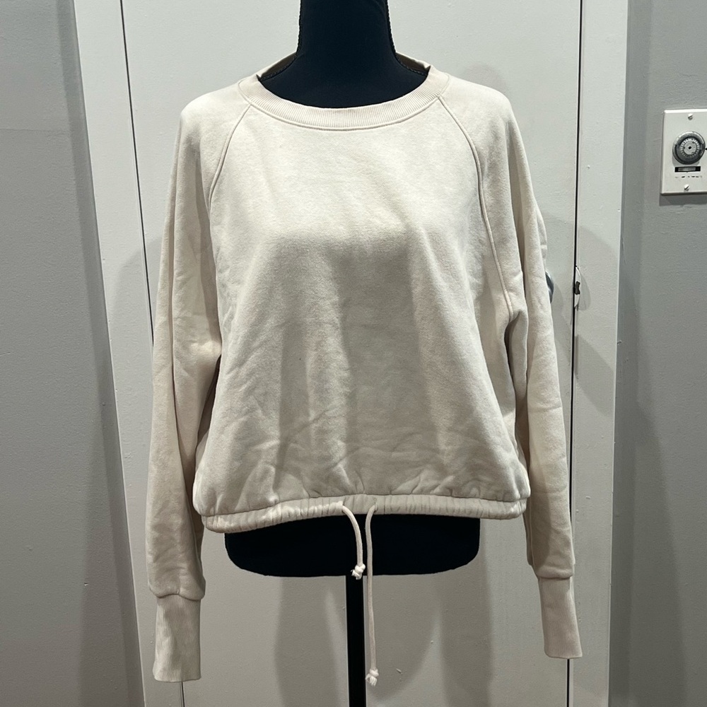 HM cream crop sweater with draw string waist